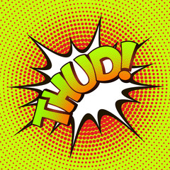 Thud pop art on a background of halftone