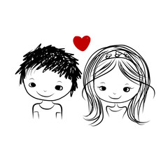 Couple in love together, valentine sketch for your design