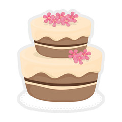 Dessert and celebration concept represented by sweet cake with flowers icon. isolated and flat illustration 