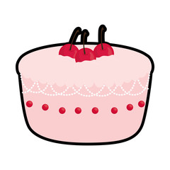 Dessert and celebration concept represented by sweet cake with cherrys icon. isolated and flat illustration 