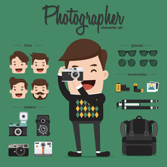 Photographer character set, vector illustration with photographer elements and icons.