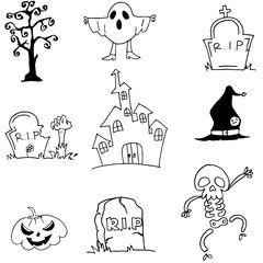 Fototapeta na wymiar Castle ghost pumpkins tomb doodle Halloween