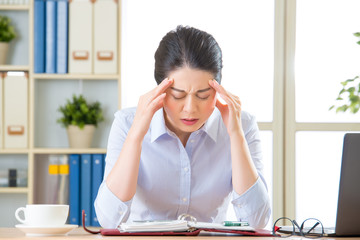 Young asian business woman with headache