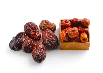 dried Chinese jujube fruits on white background
