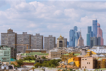 Aerial view of Moscow city withMoscow City, Houses at New Arbat, Royal Hotel Radisson (Hotel...