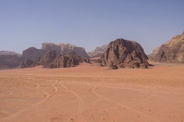 View of Nature, desert and rocks of Wadi Rum (Valley of the Moon), Jordan