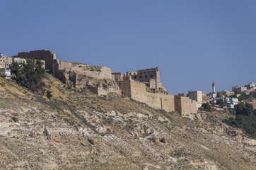 View to the crusader castle Kerak (Al karak) in Jordan