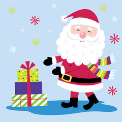 Christmas card with cute santa and gift design
