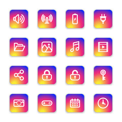 white line web icon set on colorful smooth gradient rounded rectangle with soft shadow for web design, user interface (UI), infographic and mobile application (apps)