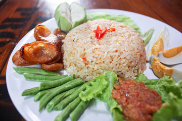 Fried rice shrimp paste sauce with chopped pork