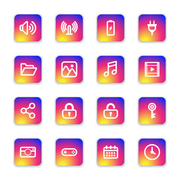 white line web icon set on colorful smooth gradient rounded rectangle with soft shadow for web design, user interface (UI), infographic and mobile application (apps)
