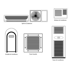 Types of air conditioners icons set vector stock.