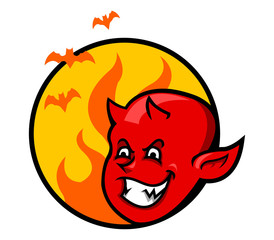 A vector illustration of red devil boy badge