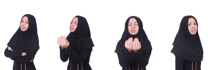 Young muslim woman isolated on white