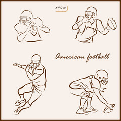 Set of a vector Illustration shows a football player with ball. American football