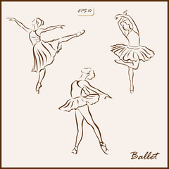 Set of a vector Illustration shows a girl is engaged in ballet