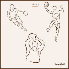 Set of a vector Illustration shows a Basketball player with the ball. Basketball