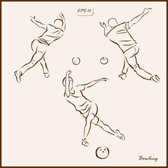 Set of a vector Illustration shows a player throwing ball. Bowling