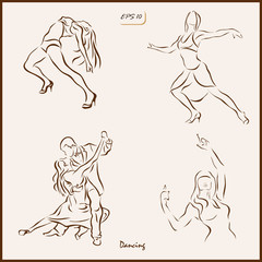 Set of a vector Illustration shows a dancing girls and man