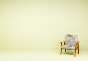 Wood Chair in room of a background wall (3D Rendering)