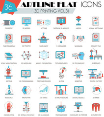 Vector 3D printing ultra modern outline artline flat line icons for web and apps.