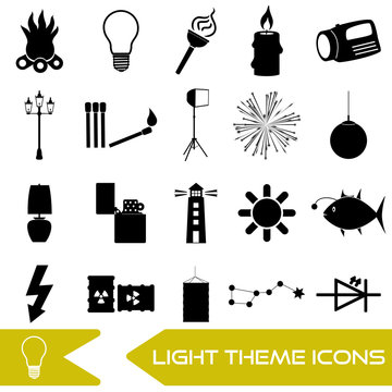 light theme modern simple black icons light source eps10