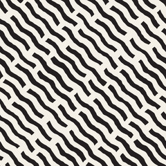 Vector Seamless Hand Drawn Daigonal Wavy Lines Geometric Pattern