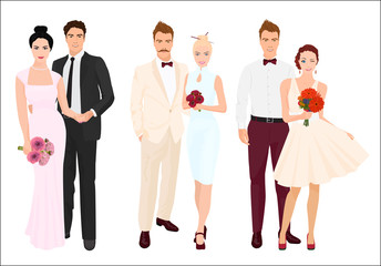 Obraz premium Elegant wedding couples bride and groom set.