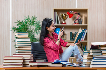 Young female student preparing for college school exams