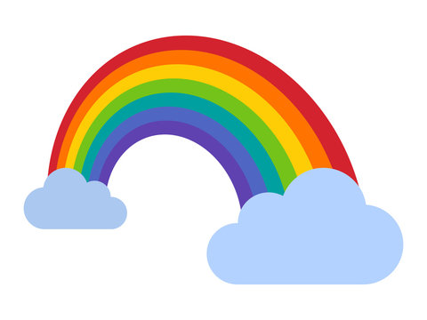 Colorful rainbow with clouds flat icon for apps and websites