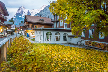 houses of small village near alpes mountains in switzerland