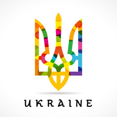 Ukraine emblem colored. Ukraine coat of arms, vector national emblem in bright rainbow colors isolated on white background