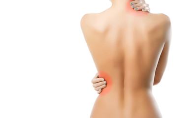 Obraz premium girl with a sore back and neck. sekuaslnaya girl on a white back