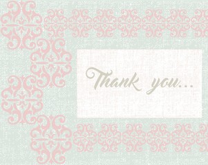 Thank you card or postcard with damask ornaments. Place for text. Vector