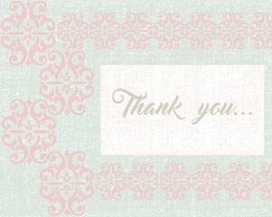 Thank you card or postcard with damask ornaments. Place for text. Vector