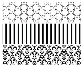 Vintage card with damask ornament pattern. Black and white color. Vector