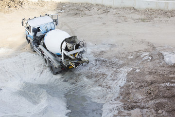 cement mixer truck on site