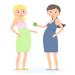 Two cute pregnant woman. Expecting concept. Flat style. Vector Illustration