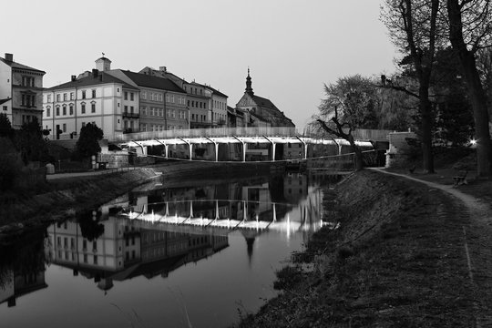 Footbridge and Old Catholic Church in Jaromer
