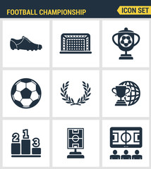 Icons set premium quality of football championship soccer game world cup. Modern pictogram collection flat design style symbol collection. Isolated white background.
