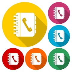 Phone book flat icons set with long shadow