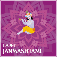 Happy Janmashtami. Beautiful greeting card with little Krishna's image.