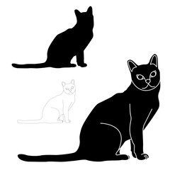 Cat sitting black silhouette vector illustration set