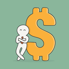 Wealth. Businessman With Big Dollar Sign.