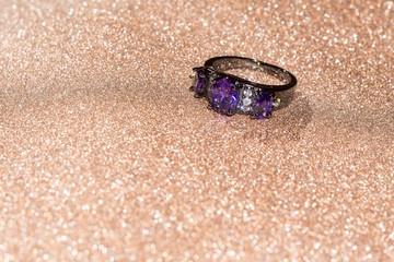 Black Ring with Amethyst