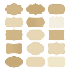 Set of blank vintage frames, labels, stickers. Isolated vector objects. Vintage retro flat design.