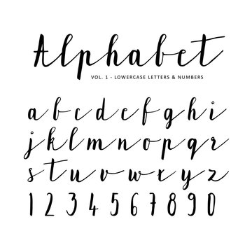 Hand drawn vector alphabet, font, isolated letters, numbers written with marker or ink