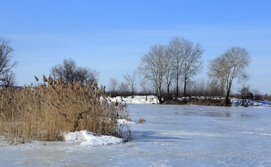 Floating of ice on the river