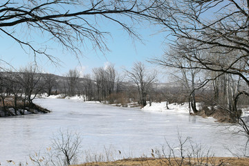 Floating of ice on the river