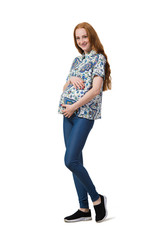 Young pregnant woman isolated on white